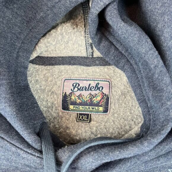 Burlebo Fleece Hoodie Mountain Spellout Navy Blue Men's XXL Pullover - Picture 7 of 10